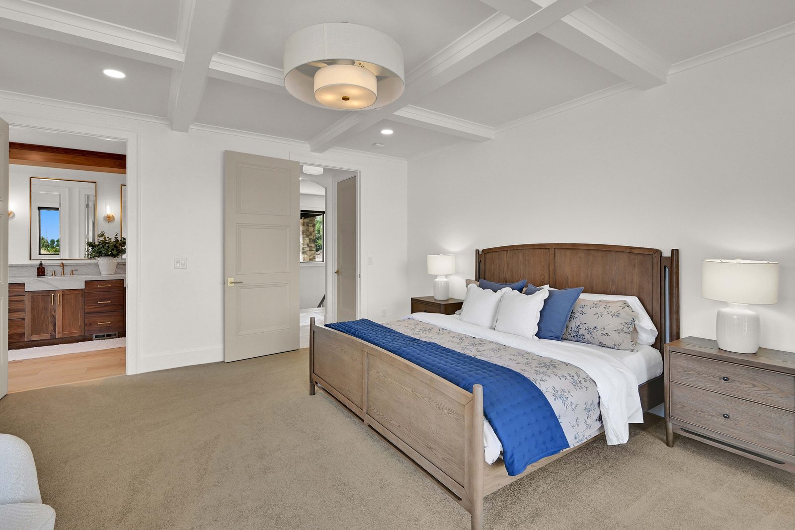 North of Creekside primary bedroom with coffered ceiling, 2026 Top of Utah Parade of Homes