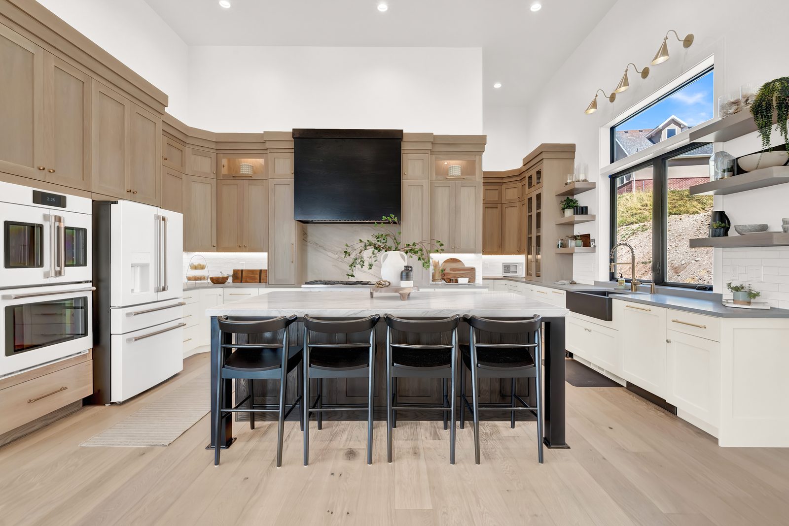 Valley View Estate kitchen with custom wood cabinetry and island, 2023 Top of Utah Parade of Homes