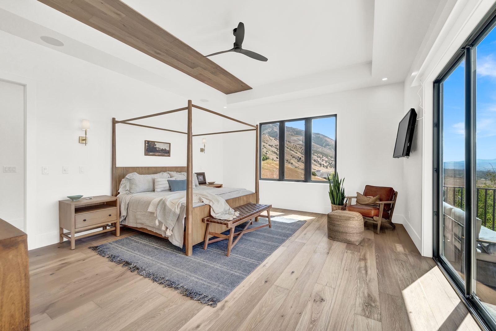 Valley View Estate primary bedroom with mountain views, 2023 Top of Utah Parade of Homes